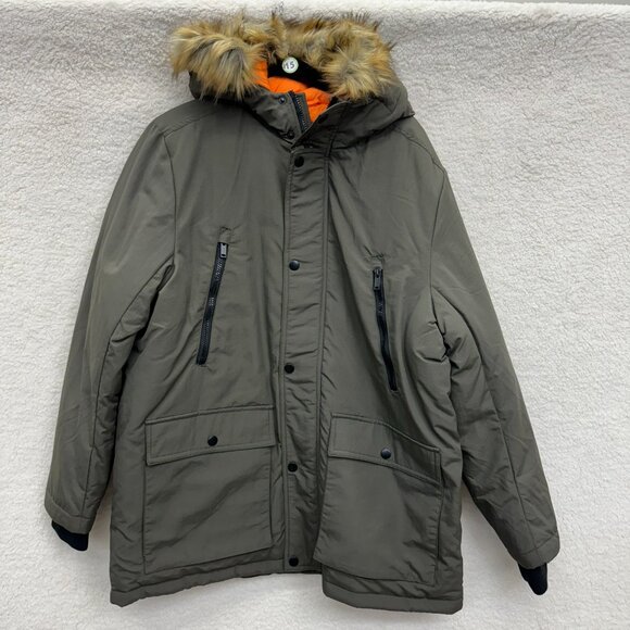MEN'S MEDIUM - BLEECKER & BROAD Winter Jacket Olive Puffer Faux Fur NEW - Picture 1 of 3